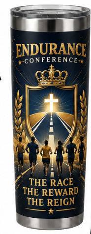 Navy, gold, and stainless-steel ENDURANCE traveler tumbler
